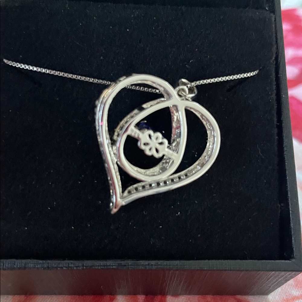 Blue & White Lab-Created Sapphire Heart  Necklace Sterling "Unstoppable Love" - Picture 7 of 15